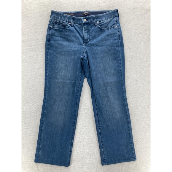 NYDJ Marilyn Straight Jeans Womens Petite Medium Blue Stretch Lift Tuck Denim - Picture 1 of 12